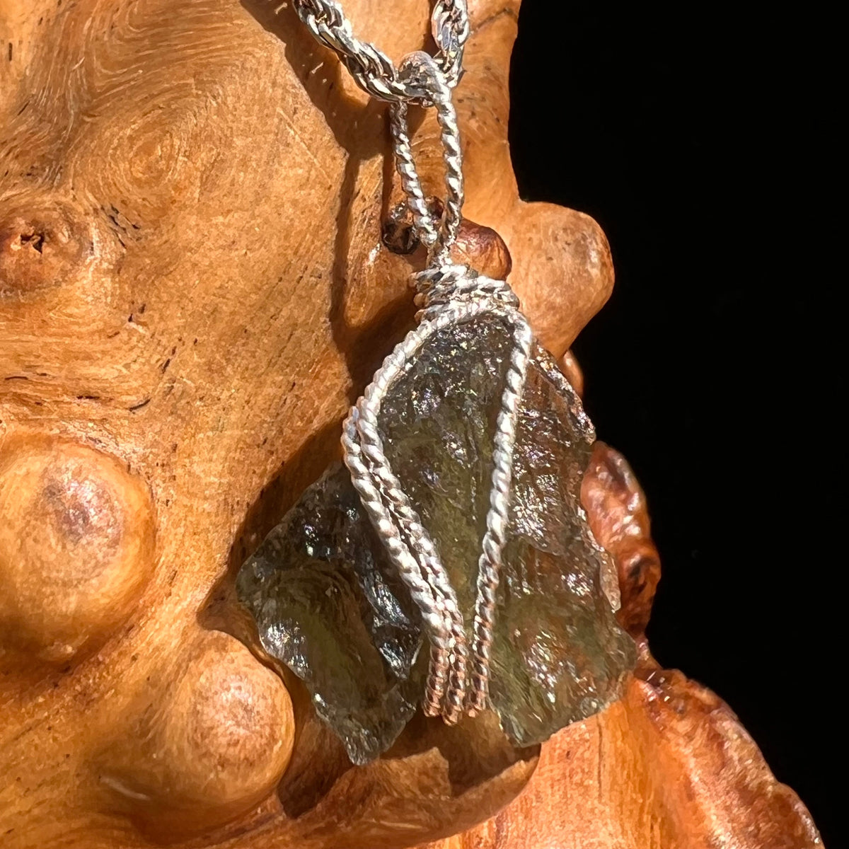 Moldavite Wire Wrapped Pendant Sterling Silver #5446-Moldavite Life