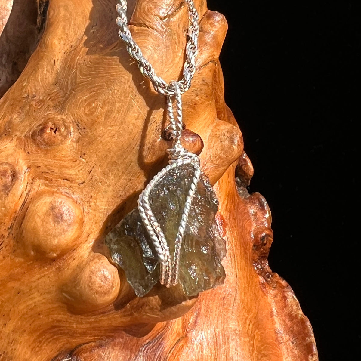 Moldavite Wire Wrapped Pendant Sterling Silver #5446-Moldavite Life
