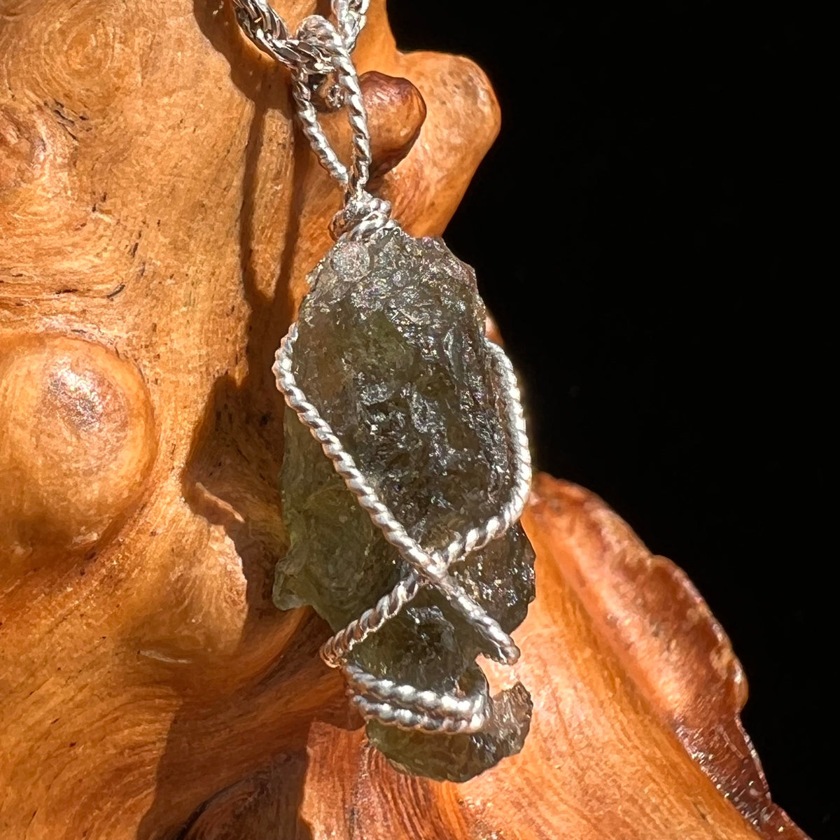 Moldavite Wire Wrapped Pendant Sterling Silver #5449-Moldavite Life
