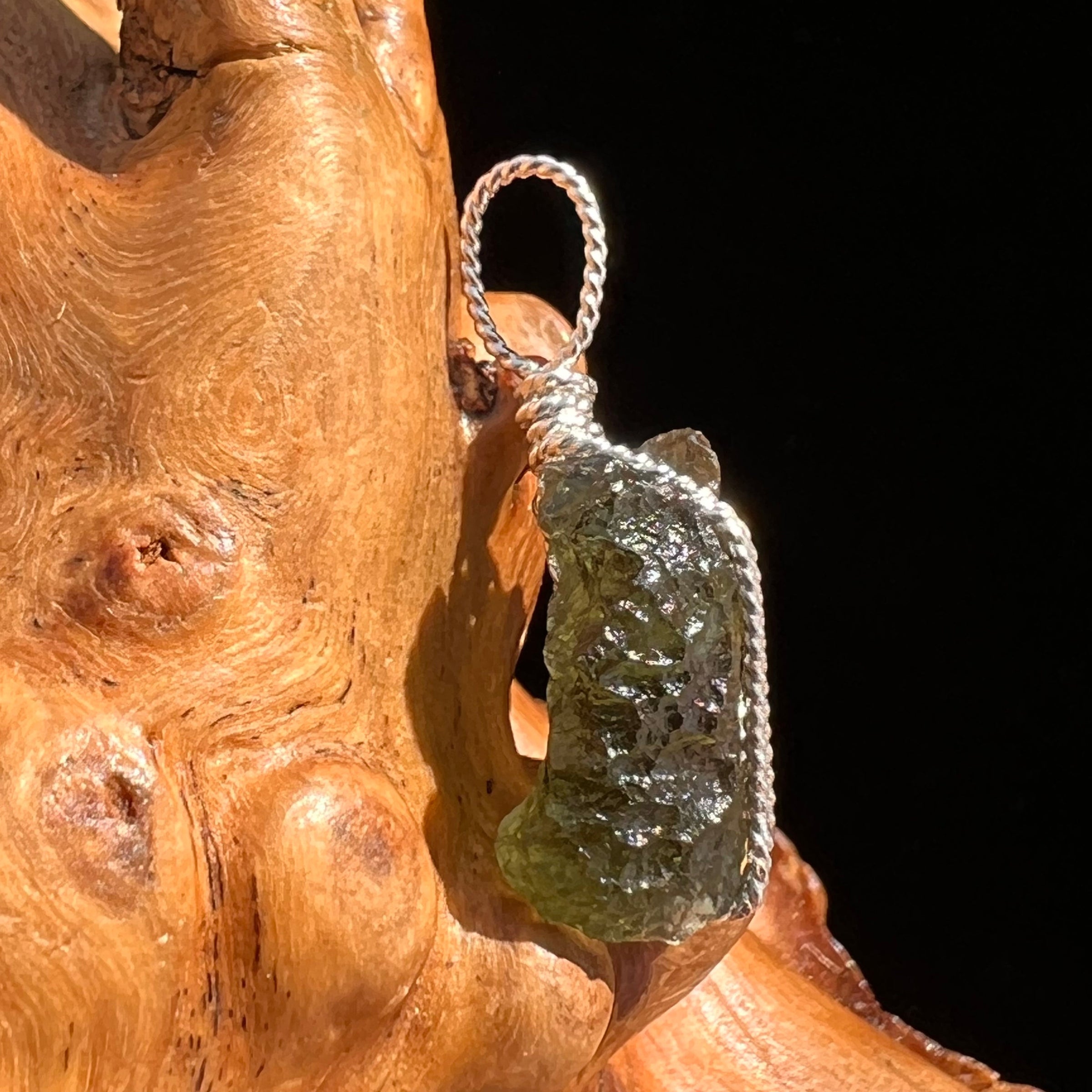 Moldavite Wire Wrapped Pendant Sterling Silver #5450-Moldavite Life