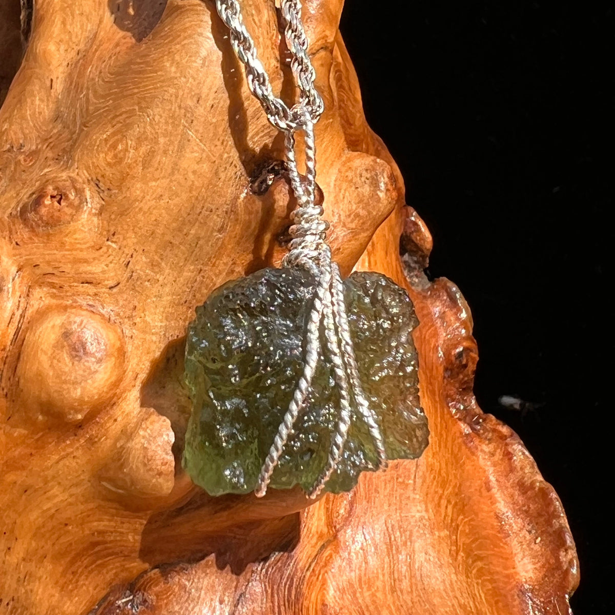 Moldavite Wire Wrapped Pendant Sterling Silver #5451-Moldavite Life