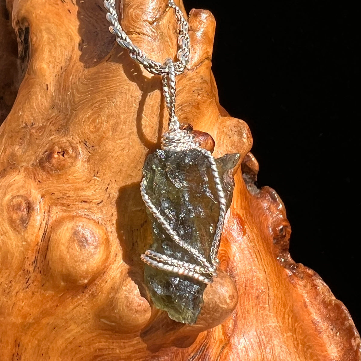 Moldavite Wire Wrapped Pendant Sterling Silver #5454-Moldavite Life