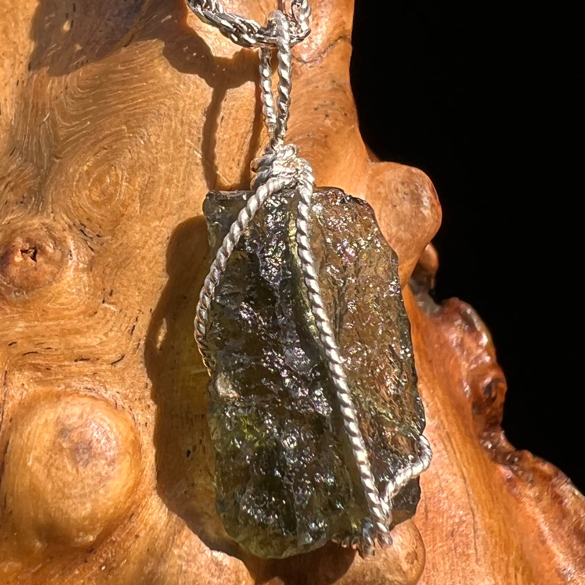 Moldavite Wire Wrapped Pendant Sterling Silver #5456-Moldavite Life