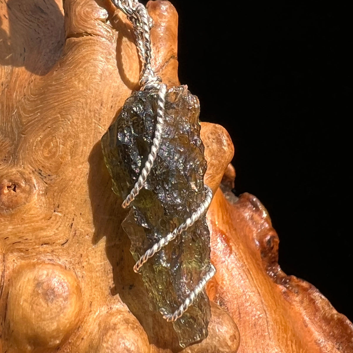 Moldavite Wire Wrapped Pendant Sterling Silver #5458-Moldavite Life