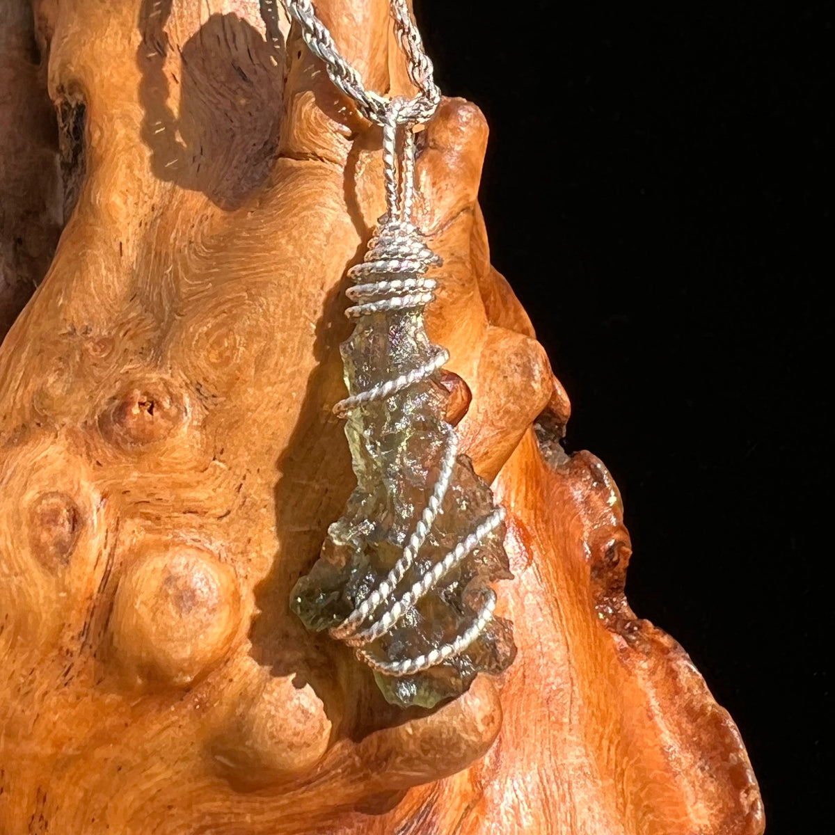 Moldavite Wire Wrapped Pendant Sterling Silver #5459-Moldavite Life