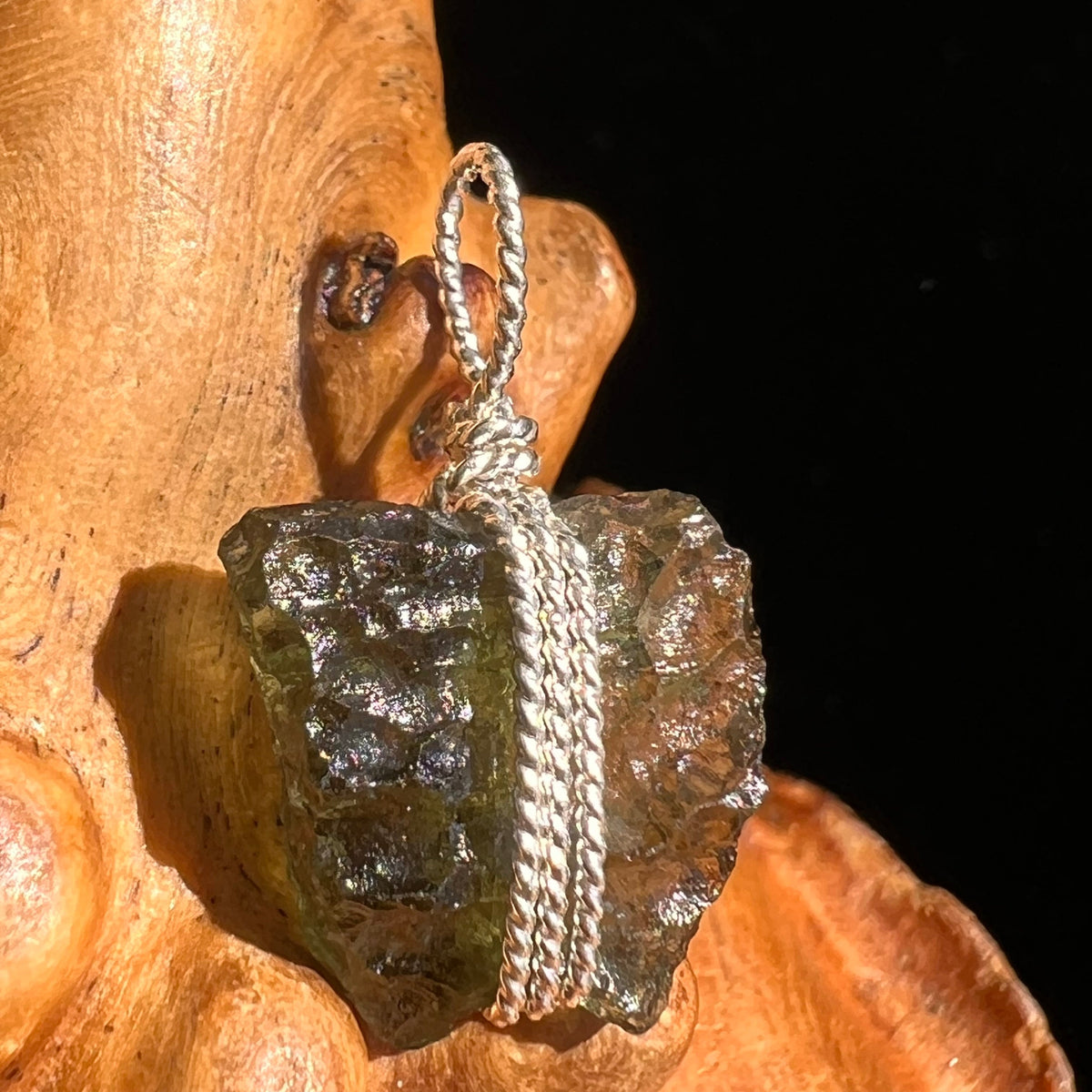 Moldavite Wire Wrapped Pendant Sterling Silver #5679-Moldavite Life