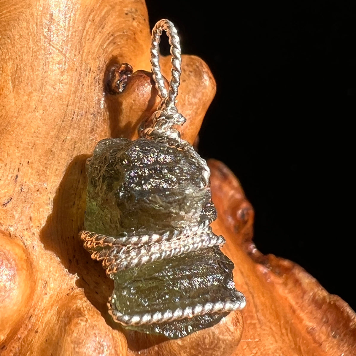 Moldavite Wire Wrapped Pendant Sterling Silver #5680-Moldavite Life