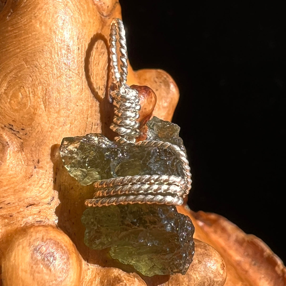 Moldavite Wire Wrapped Pendant Sterling Silver #5681-Moldavite Life