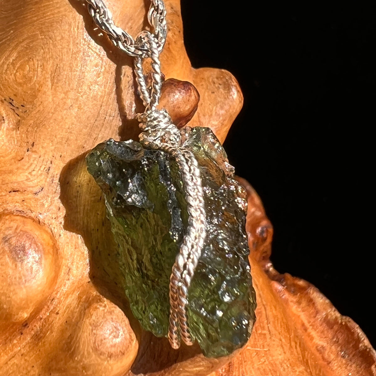 Moldavite Wire Wrapped Pendant Sterling Silver #5682-Moldavite Life