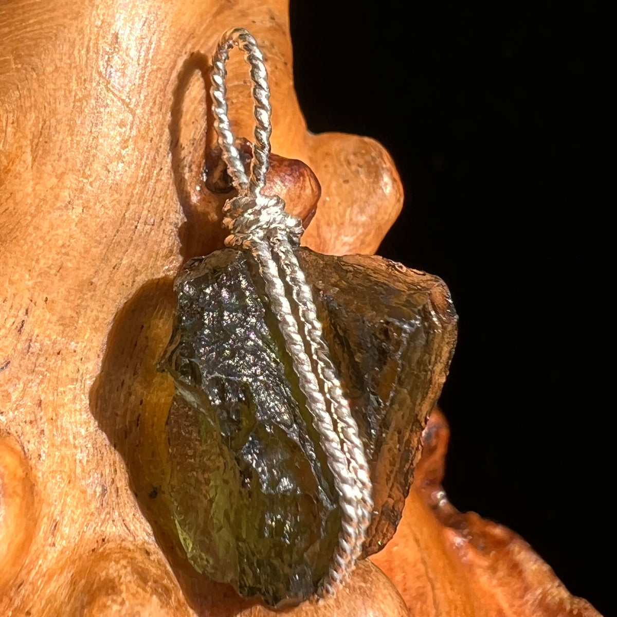 Moldavite Wire Wrapped Pendant Sterling Silver #5684-Moldavite Life