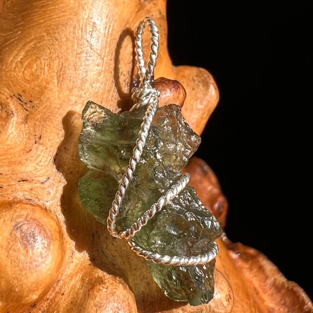 Moldavite Wire Wrapped Pendant Sterling Silver #5685-Moldavite Life