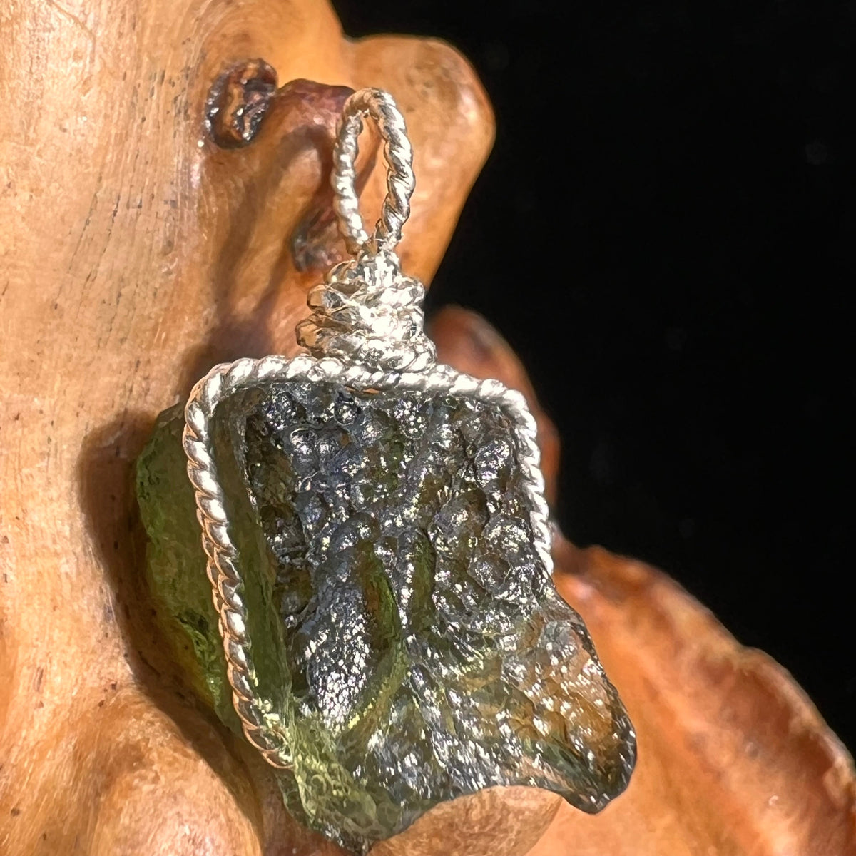 Moldavite Wire Wrapped Pendant Sterling Silver #5686-Moldavite Life