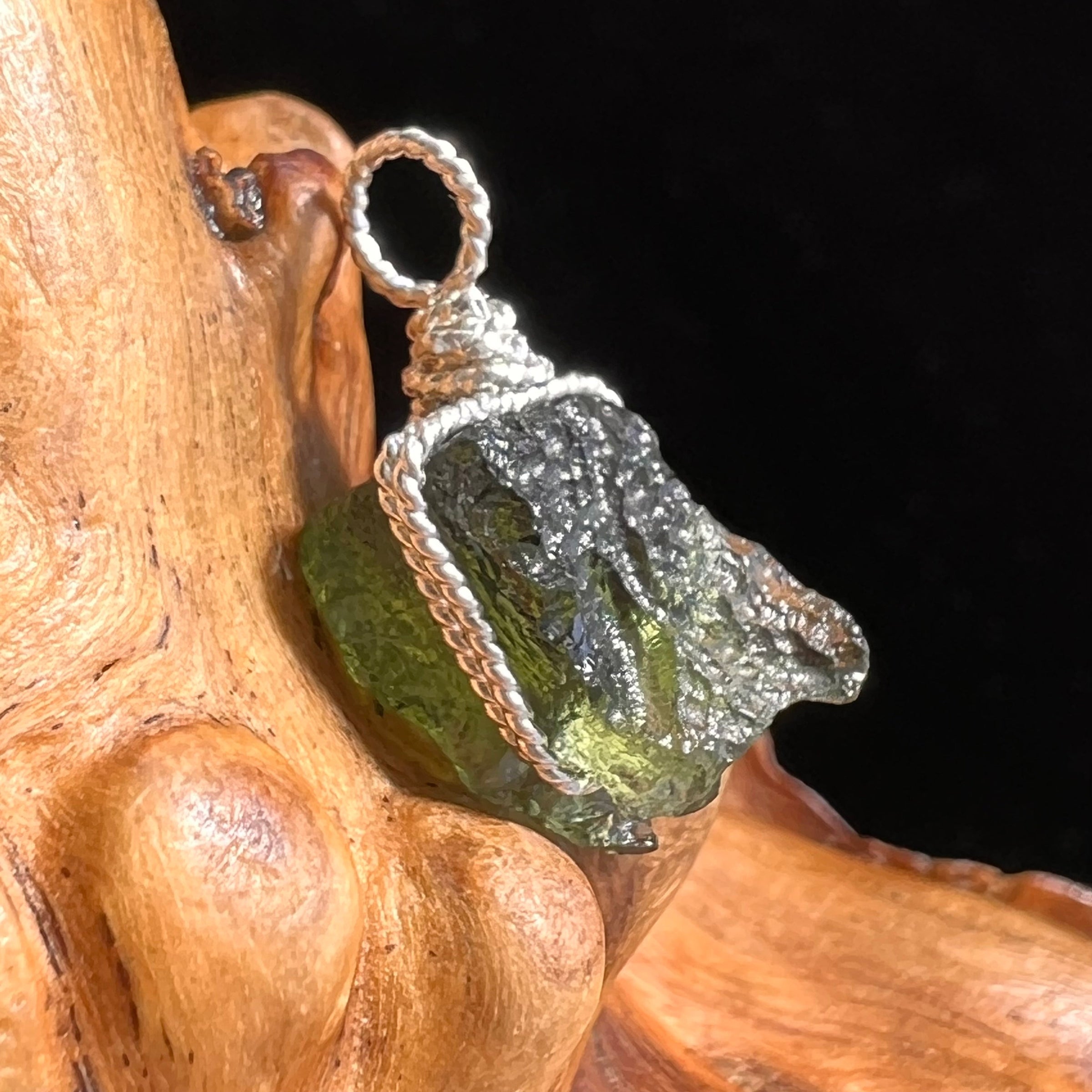 Moldavite Wire Wrapped Pendant Sterling Silver #5686-Moldavite Life