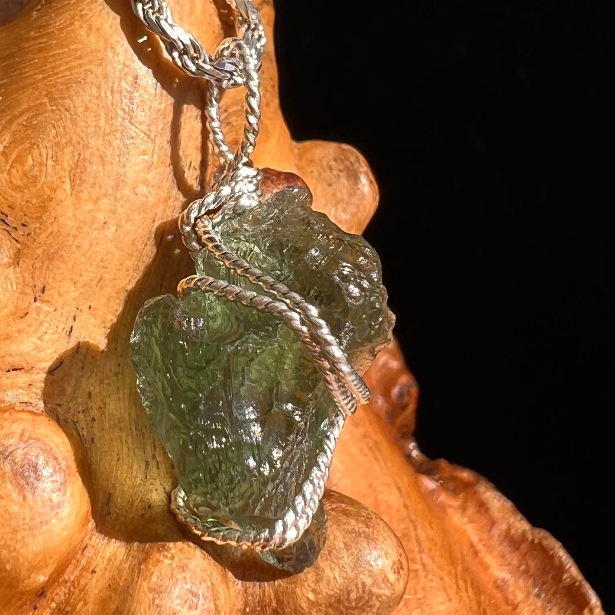 Moldavite Wire Wrapped Pendant Sterling Silver #5687-Moldavite Life
