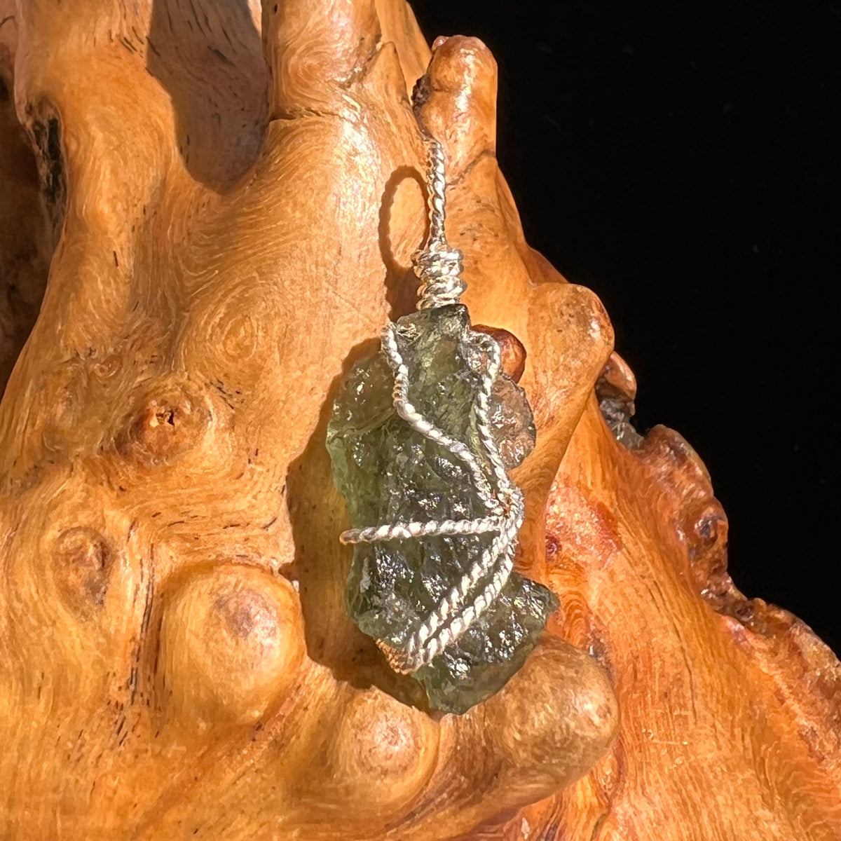 Moldavite Wire Wrapped Pendant Sterling Silver #5689-Moldavite Life