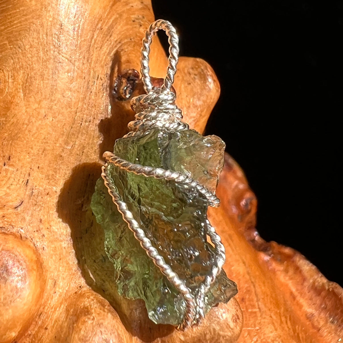 Moldavite Wire Wrapped Pendant Sterling Silver #5690-Moldavite Life