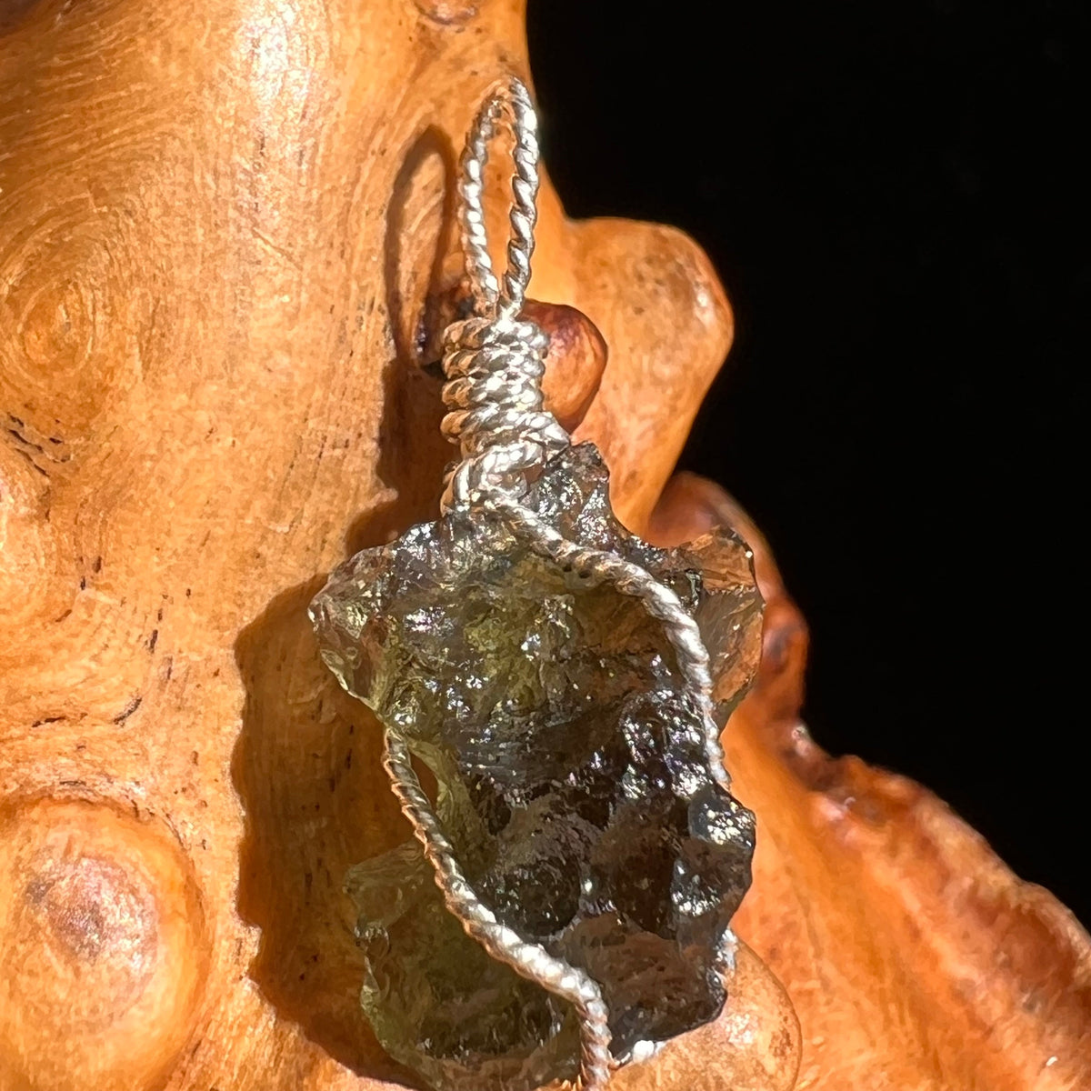 Moldavite Wire Wrapped Pendant Sterling Silver #5691-Moldavite Life