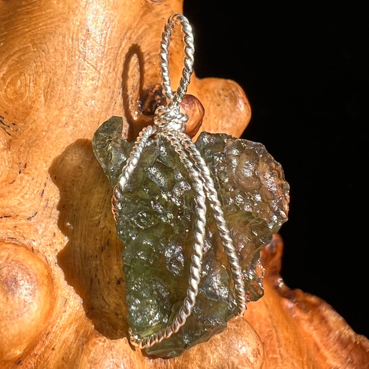Moldavite Wire Wrapped Pendant Sterling Silver #5692-Moldavite Life