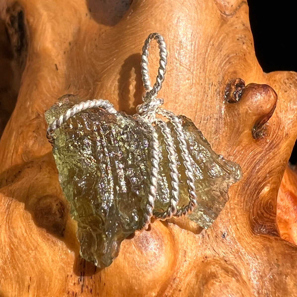 Moldavite Wire Wrapped Pendant Sterling Silver #5693-Moldavite Life