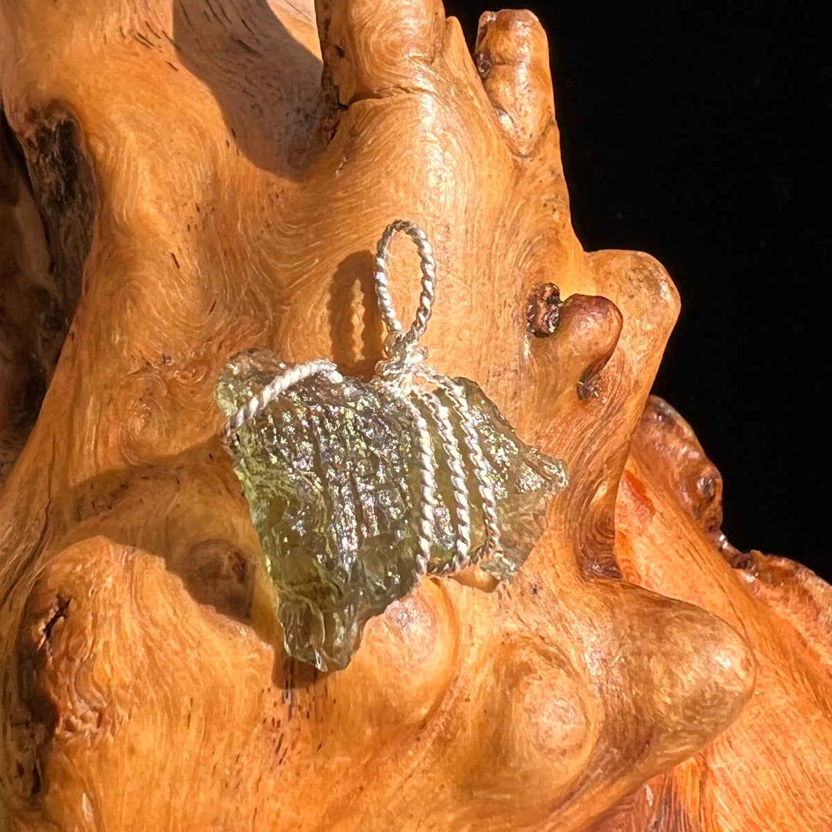 Moldavite Wire Wrapped Pendant Sterling Silver #5693-Moldavite Life