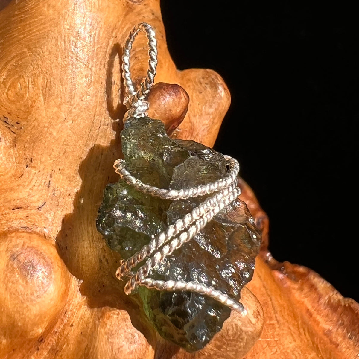 Moldavite Wire Wrapped Pendant Sterling Silver #5694-Moldavite Life