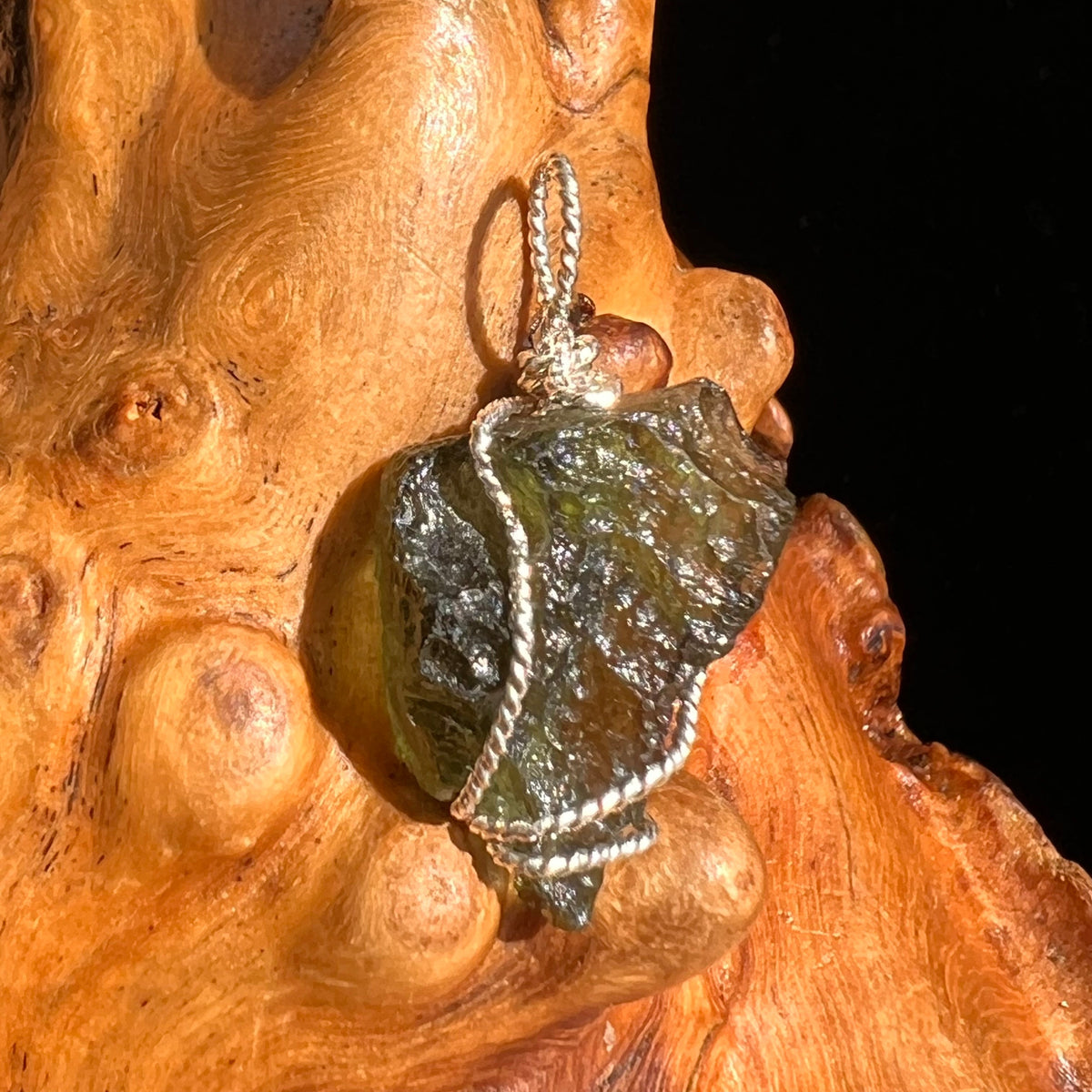 Moldavite Wire Wrapped Pendant Sterling Silver #5695-Moldavite Life