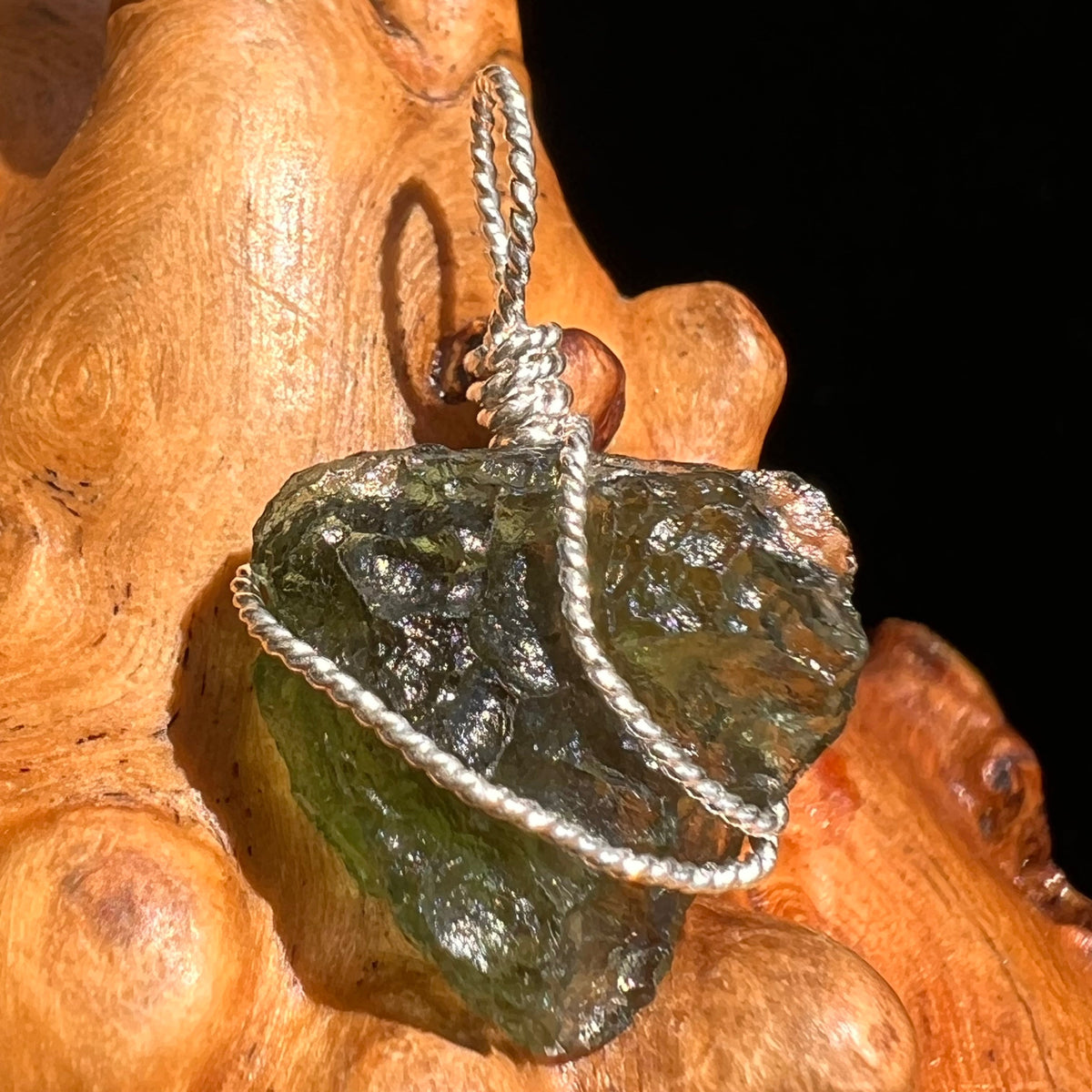 Moldavite Wire Wrapped Pendant Sterling Silver #5696-Moldavite Life