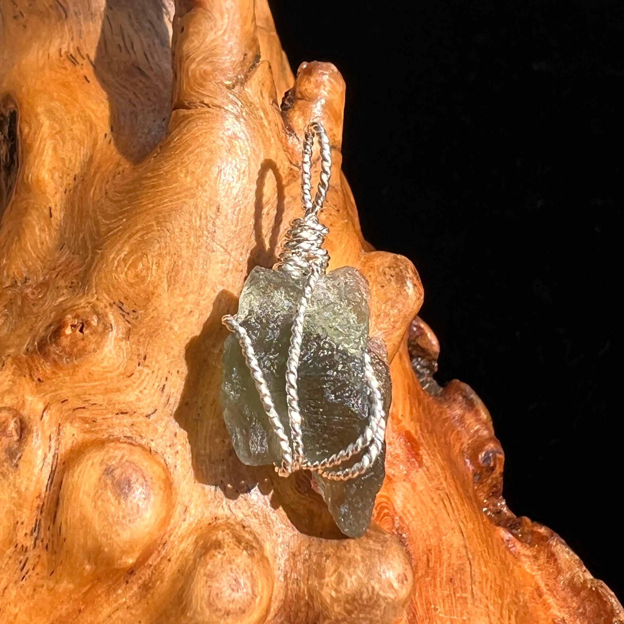 Moldavite Wire Wrapped Pendant Sterling Silver #5697-Moldavite Life