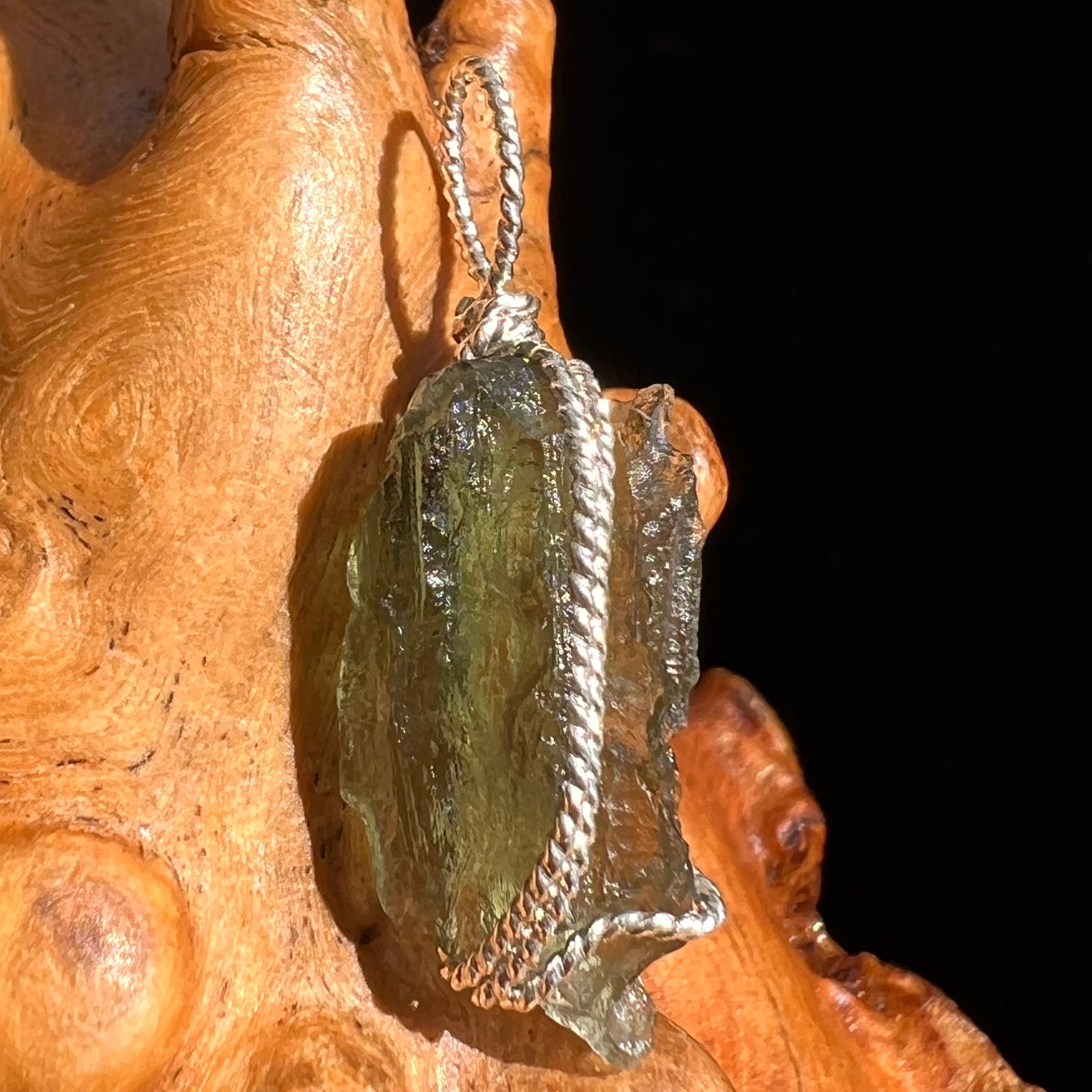 Moldavite Wire Wrapped Pendant Sterling Silver #5700-Moldavite Life