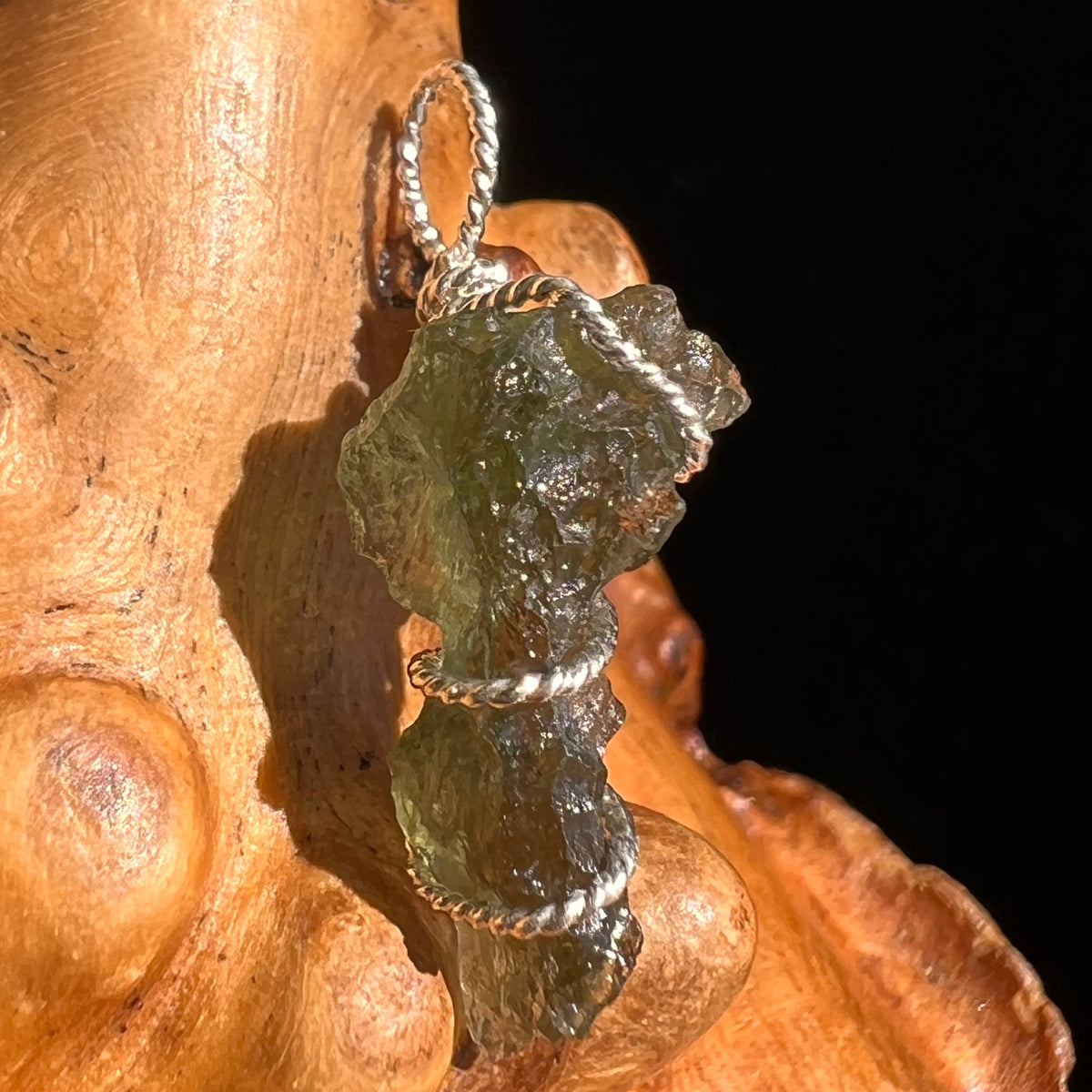 Moldavite Wire Wrapped Pendant Sterling Silver #5702-Moldavite Life