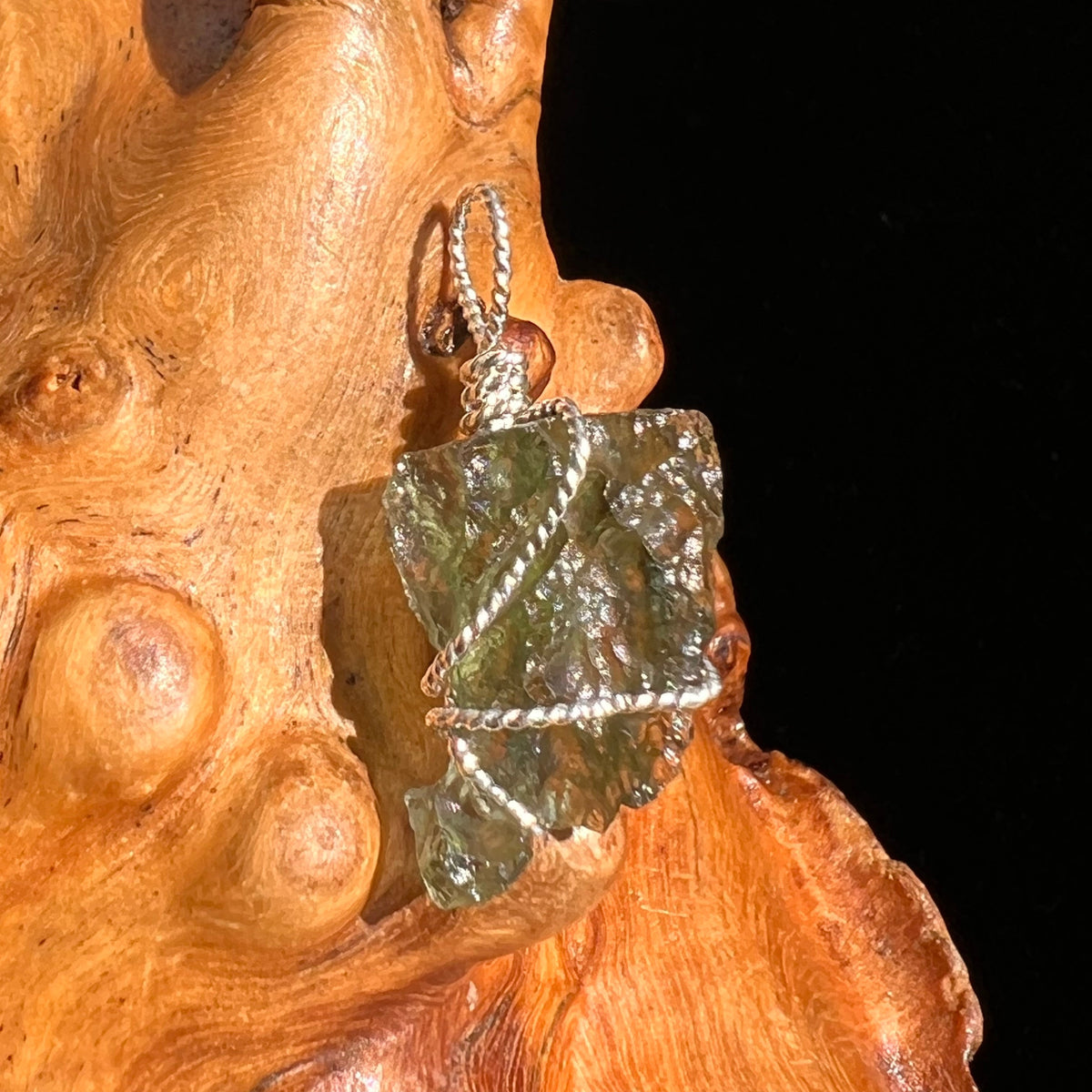 Moldavite Wire Wrapped Pendant Sterling Silver #5703-Moldavite Life