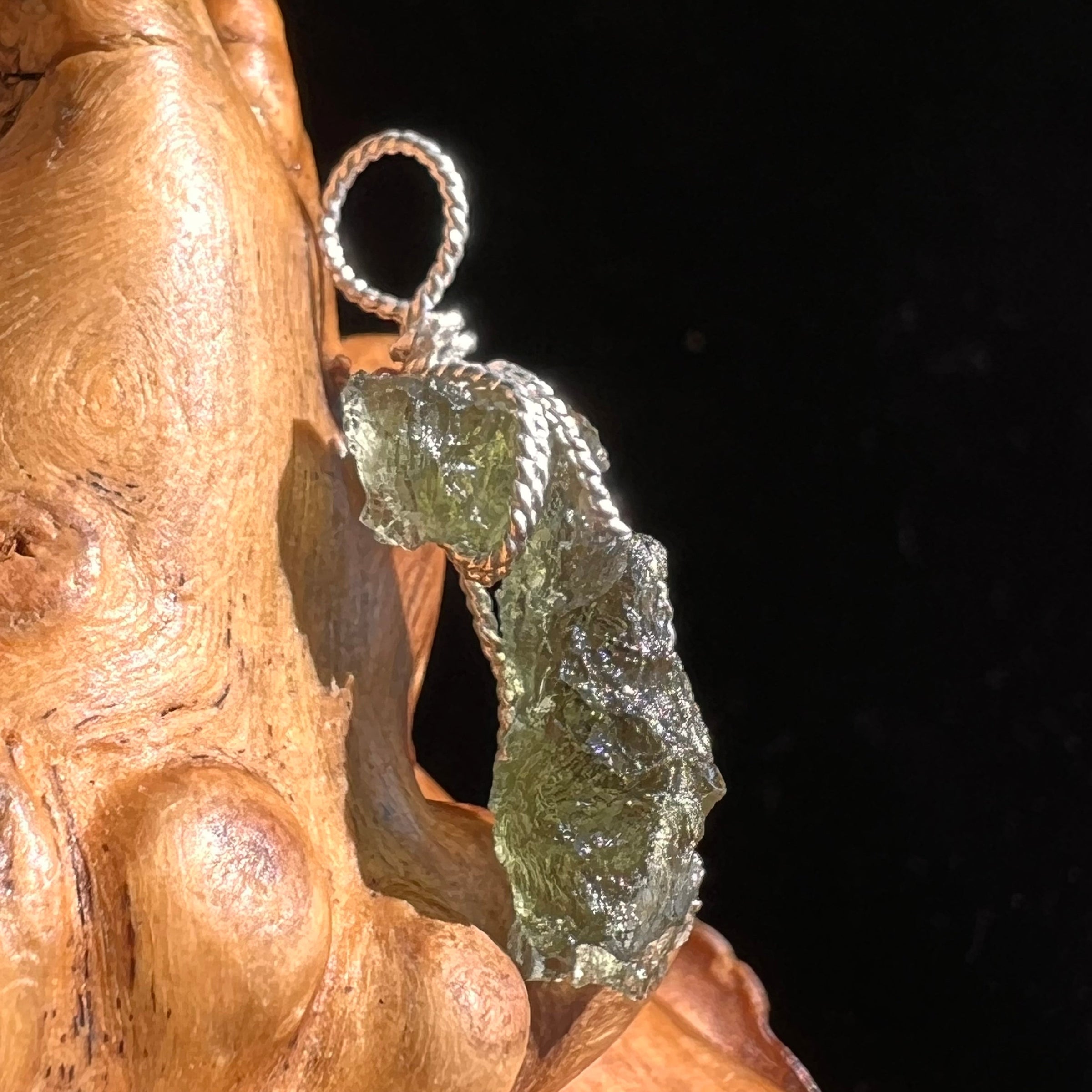 Moldavite Wire Wrapped Pendant Sterling Silver #5705-Moldavite Life