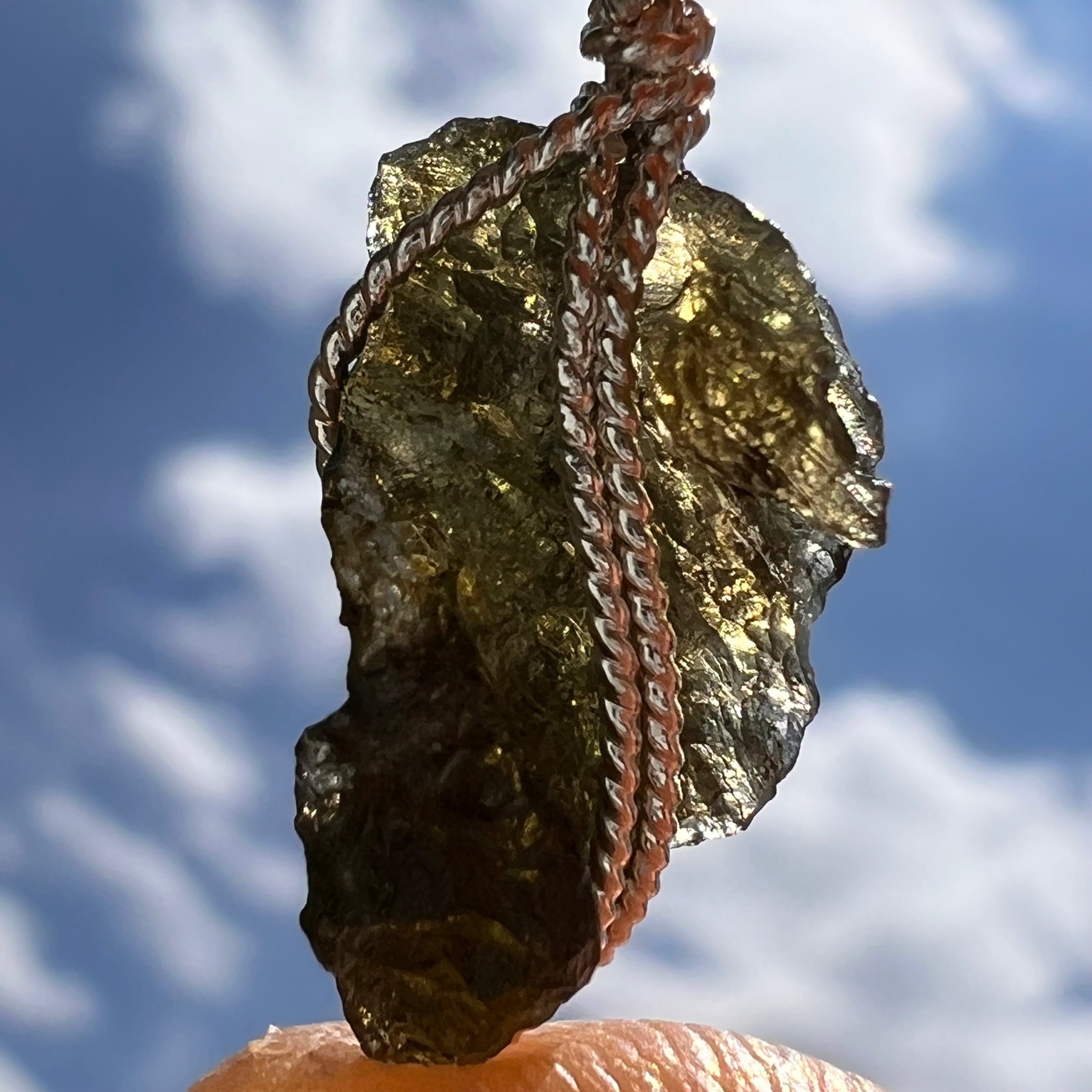 Moldavite Wire Wrapped Pendant Sterling Silver #5708-Moldavite Life