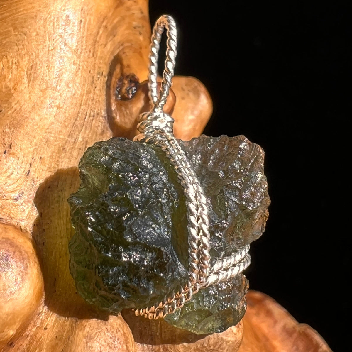 Moldavite Wire Wrapped Pendant Sterling Silver #5711-Moldavite Life