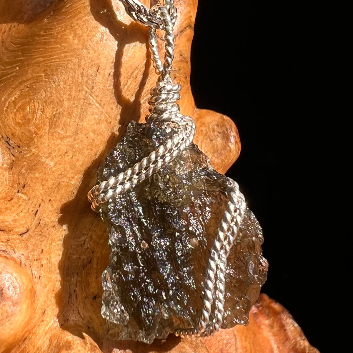 Moldavite Wire Wrapped Pendant Sterling Silver #5713-Moldavite Life