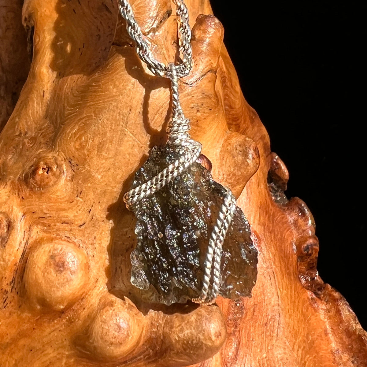 Moldavite Wire Wrapped Pendant Sterling Silver #5713-Moldavite Life