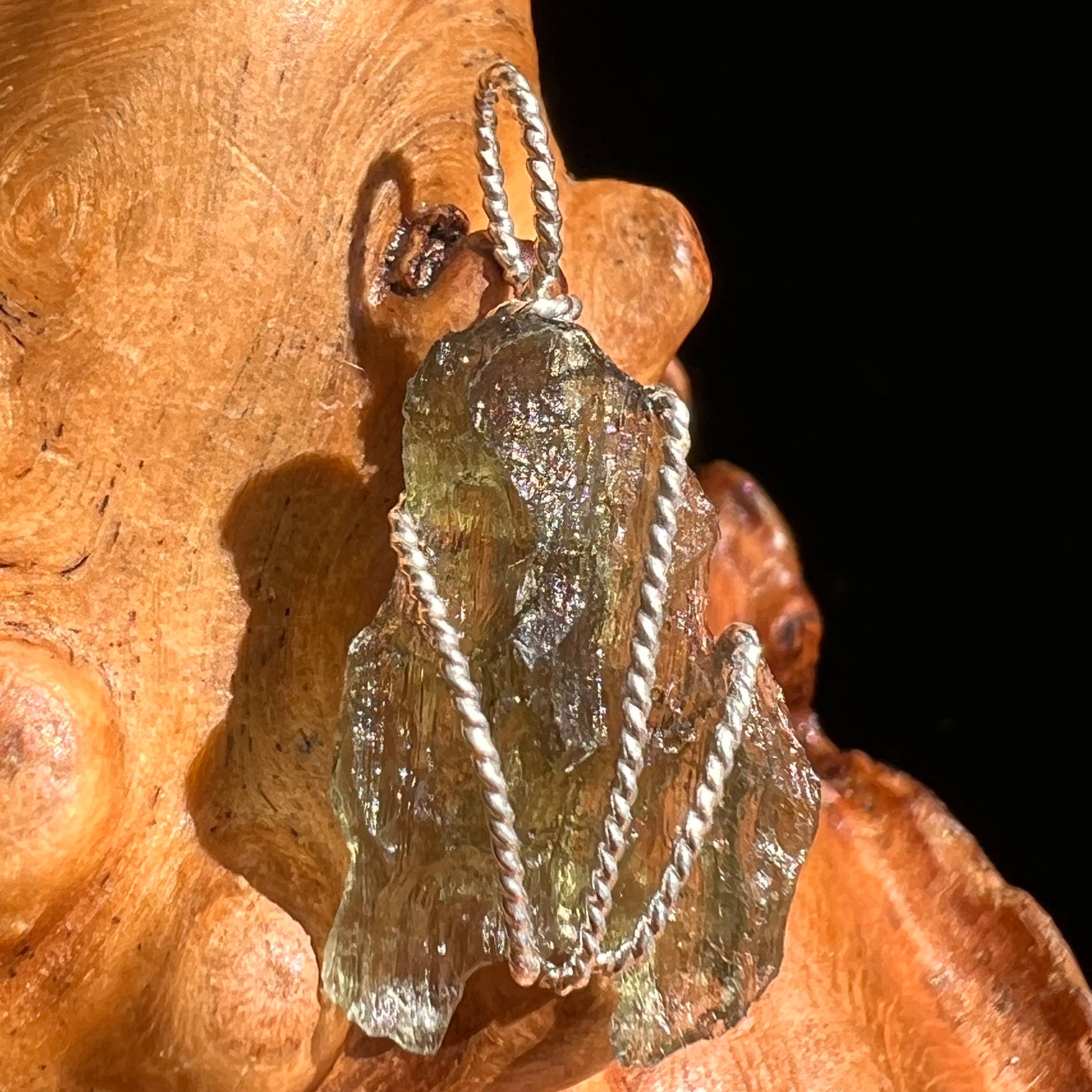 Moldavite Wire Wrapped Pendant Sterling Silver #5714-Moldavite Life