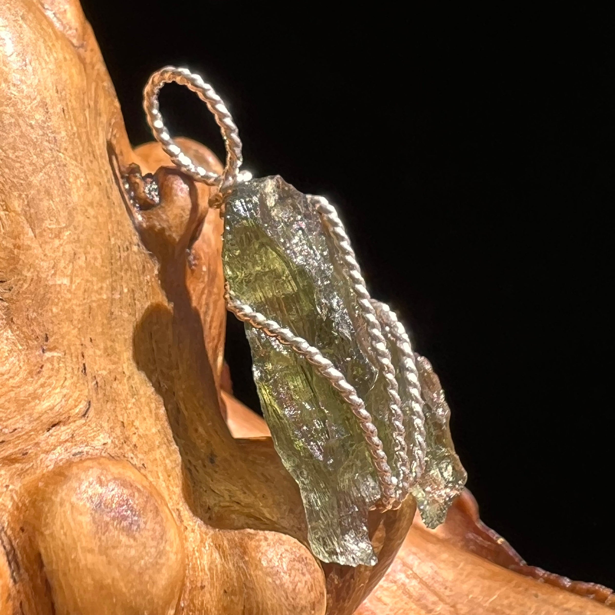 Moldavite Wire Wrapped Pendant Sterling Silver #5714-Moldavite Life