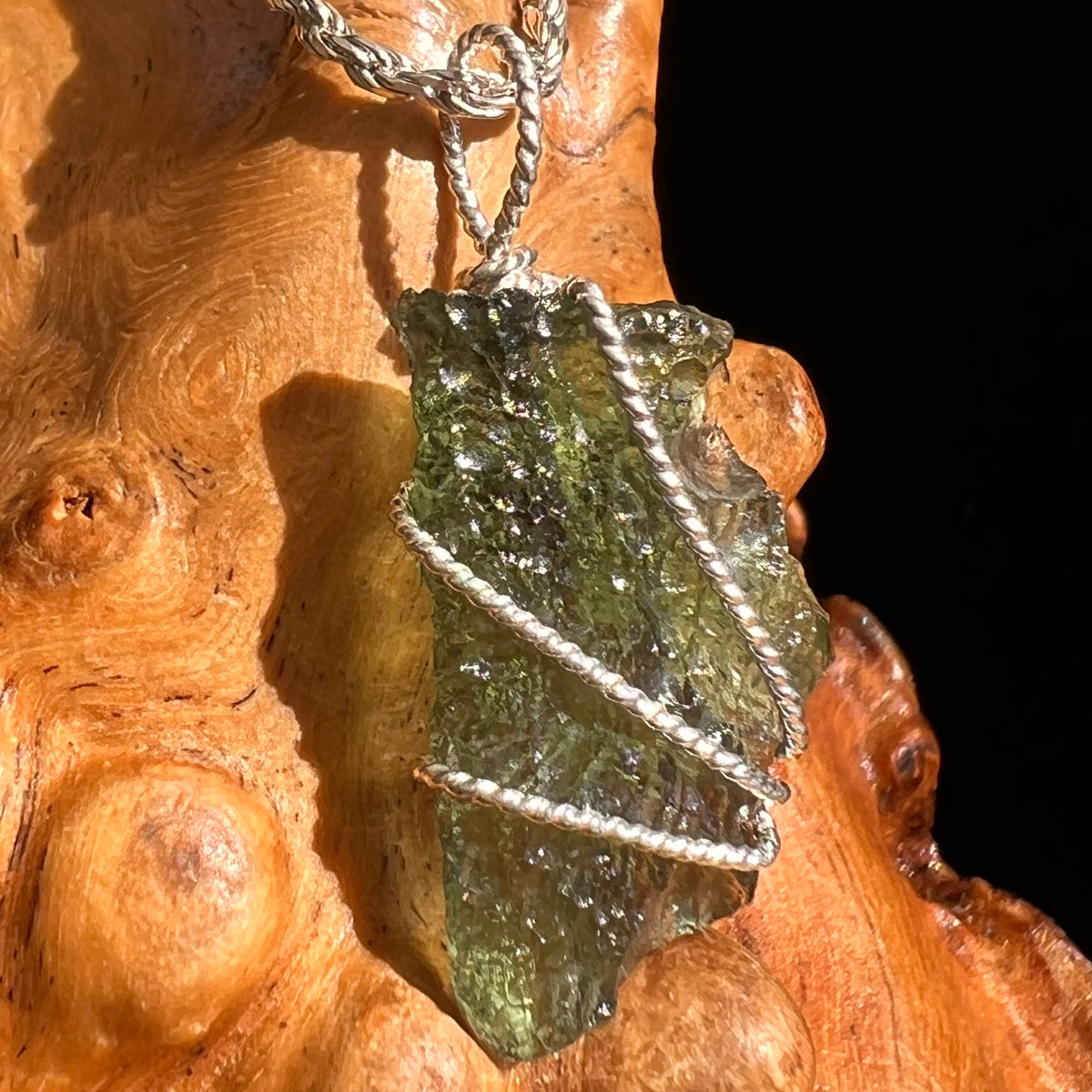 Moldavite Wire Wrapped Pendant Sterling Silver #5716-Moldavite Life