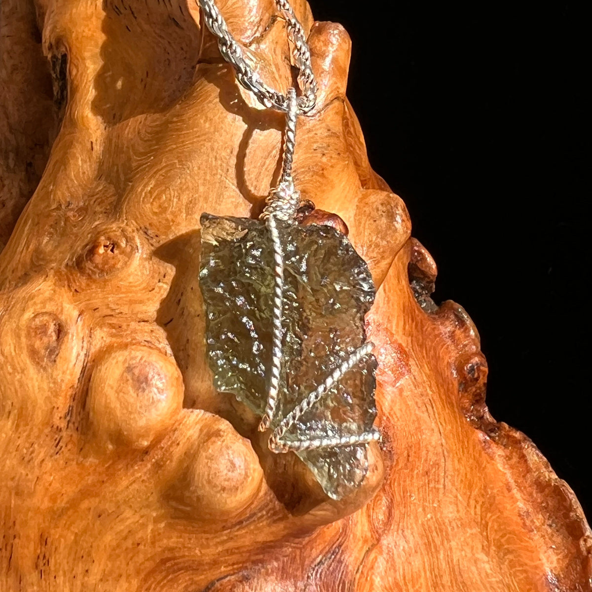Moldavite Wire Wrapped Pendant Sterling Silver #5717-Moldavite Life