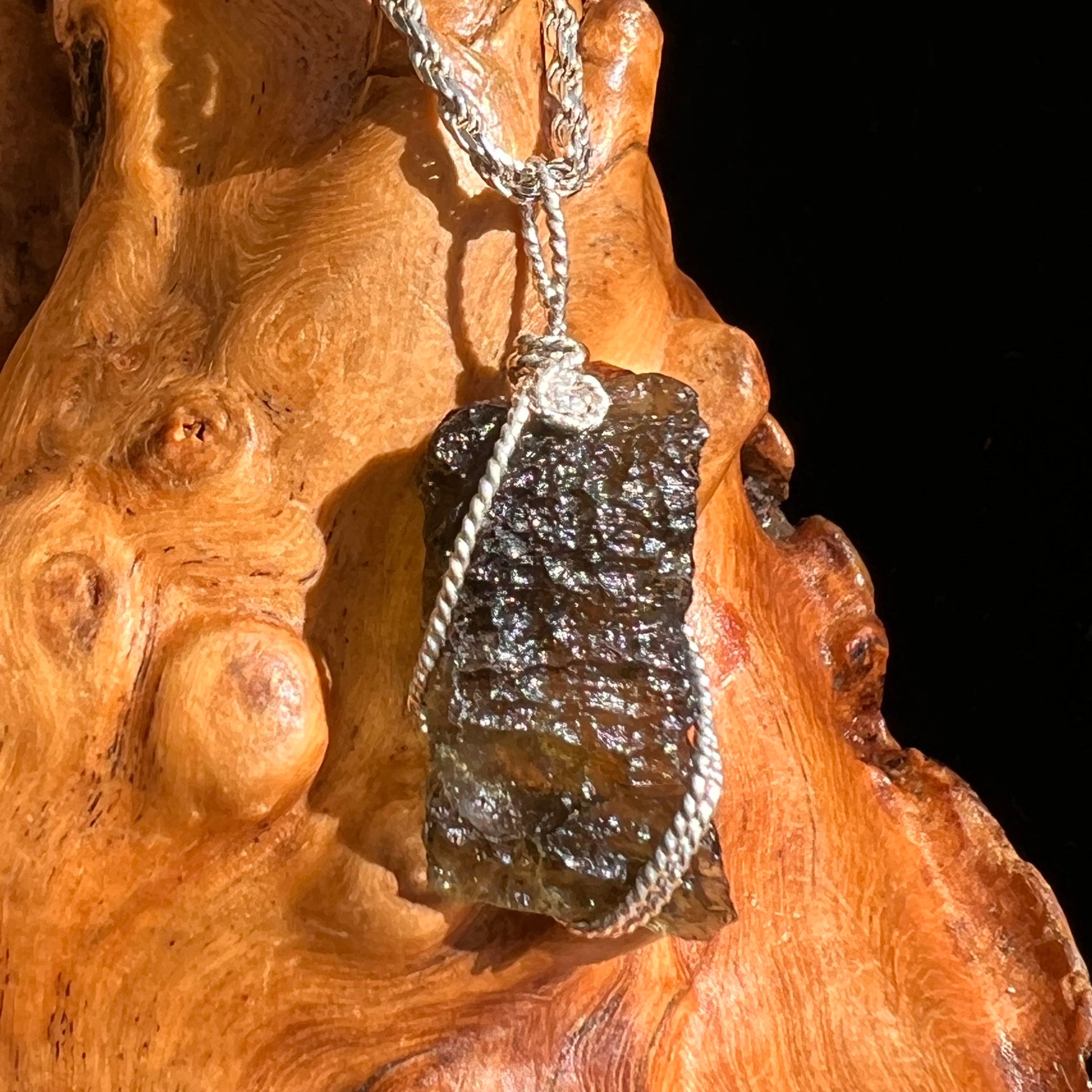 Moldavite Wire Wrapped Pendant Sterling Silver #5719-Moldavite Life