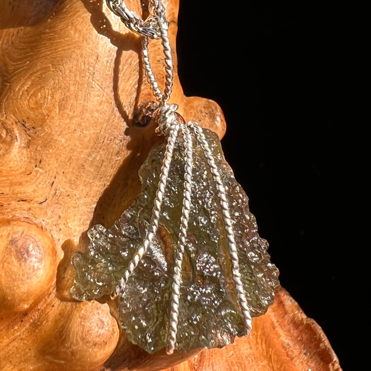 Moldavite Wire Wrapped Pendant Sterling Silver #5723-Moldavite Life