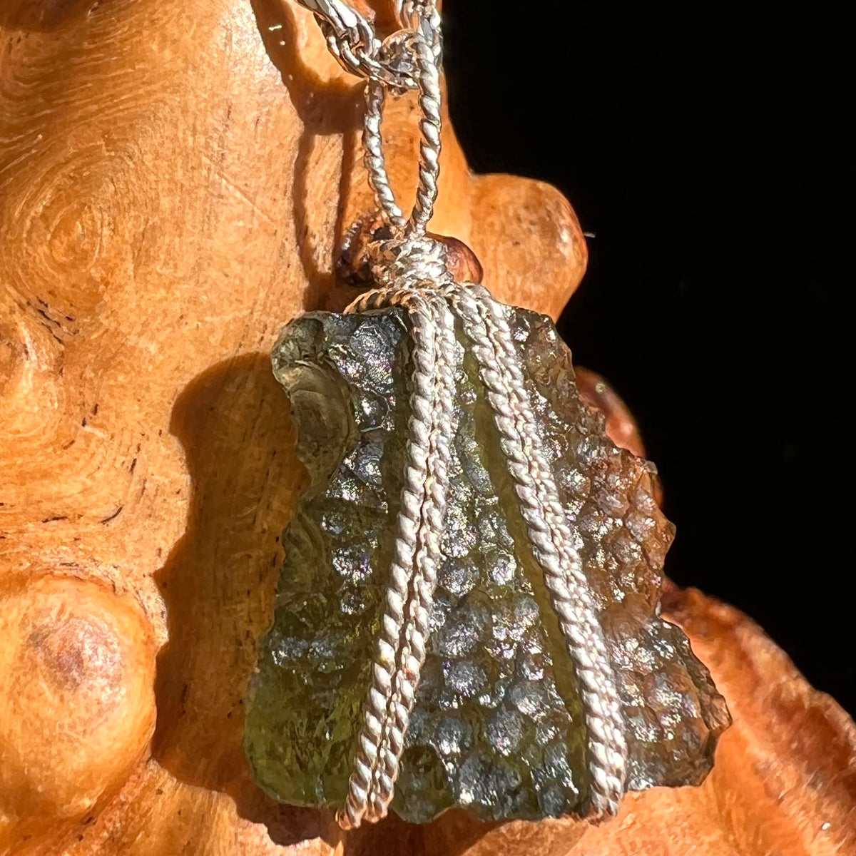 Moldavite Wire Wrapped Pendant Sterling Silver #5724-Moldavite Life