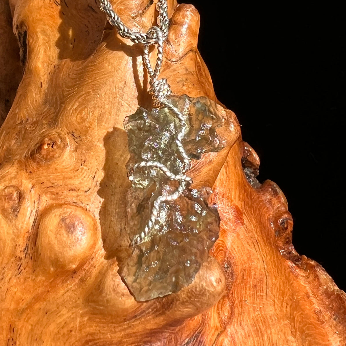 Moldavite Wire Wrapped Pendant Sterling Silver #5725-Moldavite Life