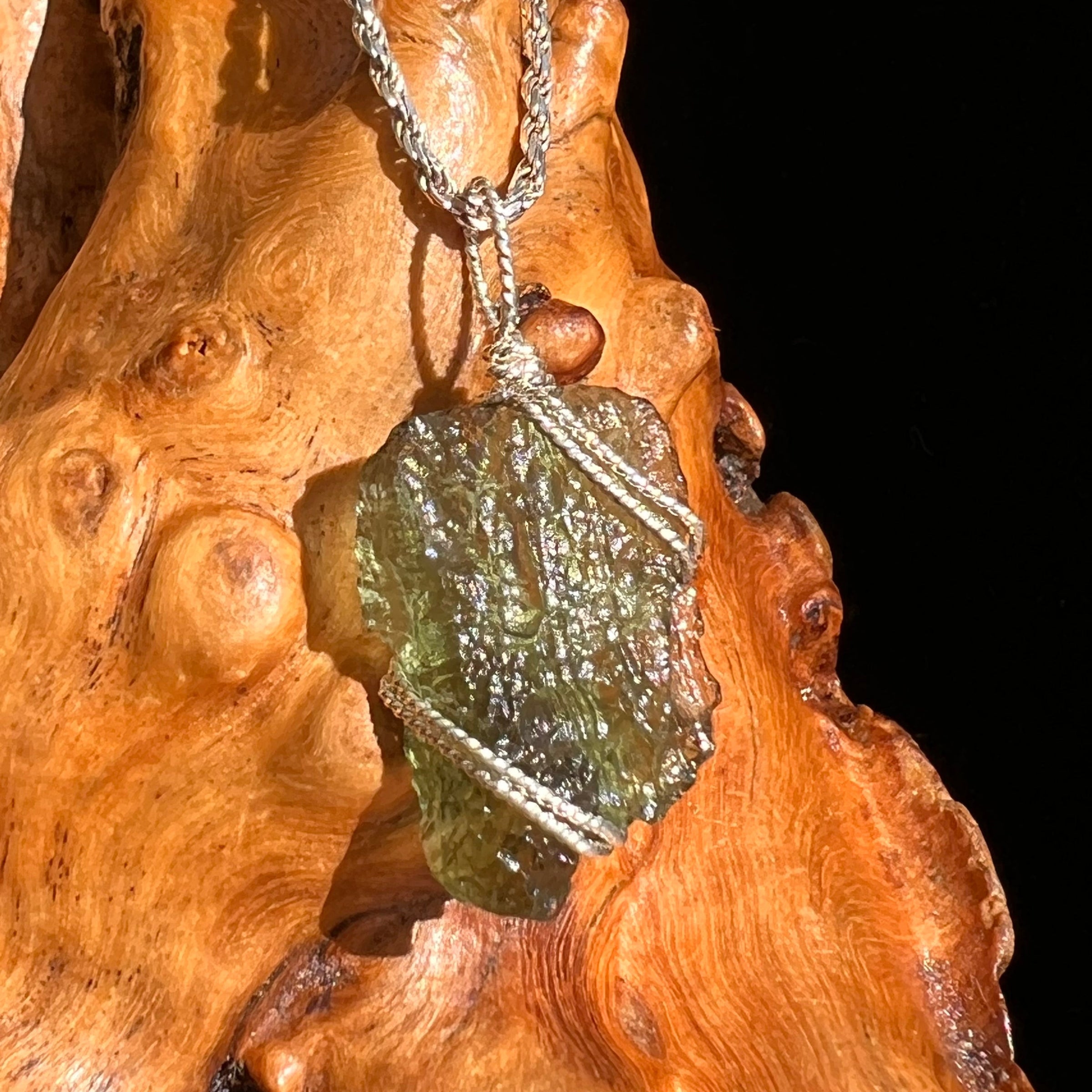 Moldavite Wire Wrapped Pendant Sterling Silver #5726-Moldavite Life