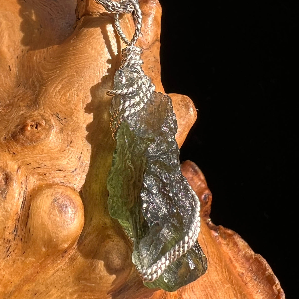 Moldavite Wire Wrapped Pendant Sterling Silver #5727-Moldavite Life