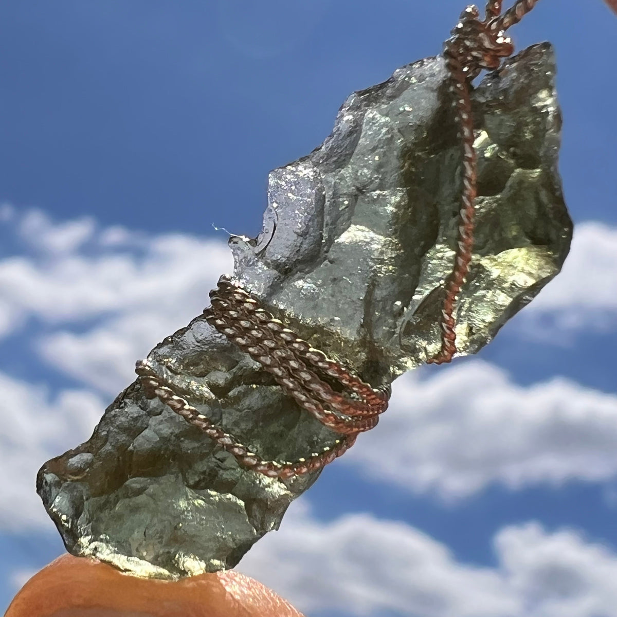 Moldavite Wire Wrapped Pendant Sterling Silver #5729-Moldavite Life