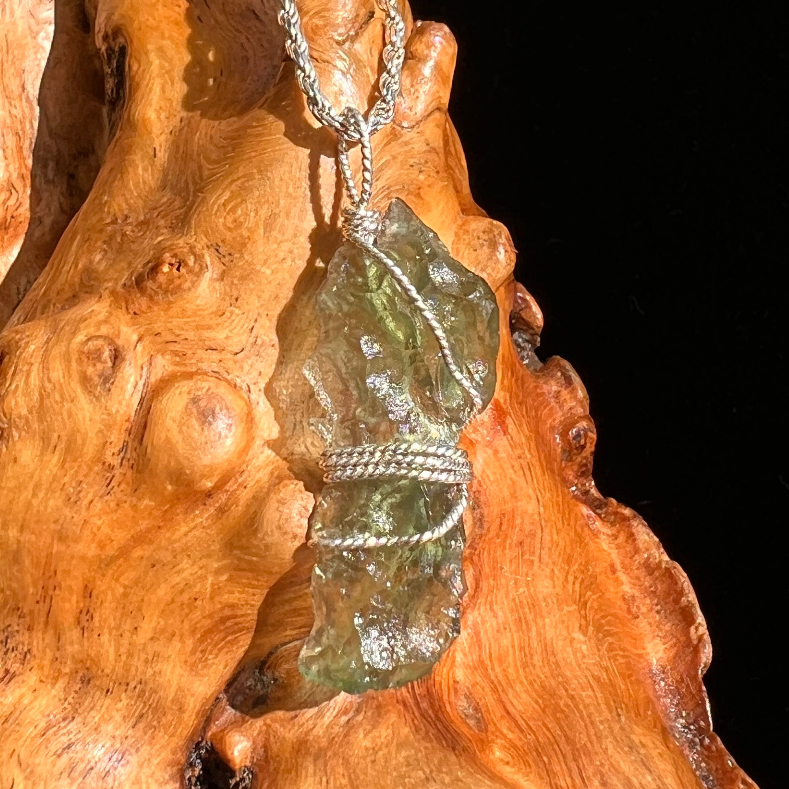 Moldavite sterling silver necklace pendant wire wrap buy crystal genuine besednice