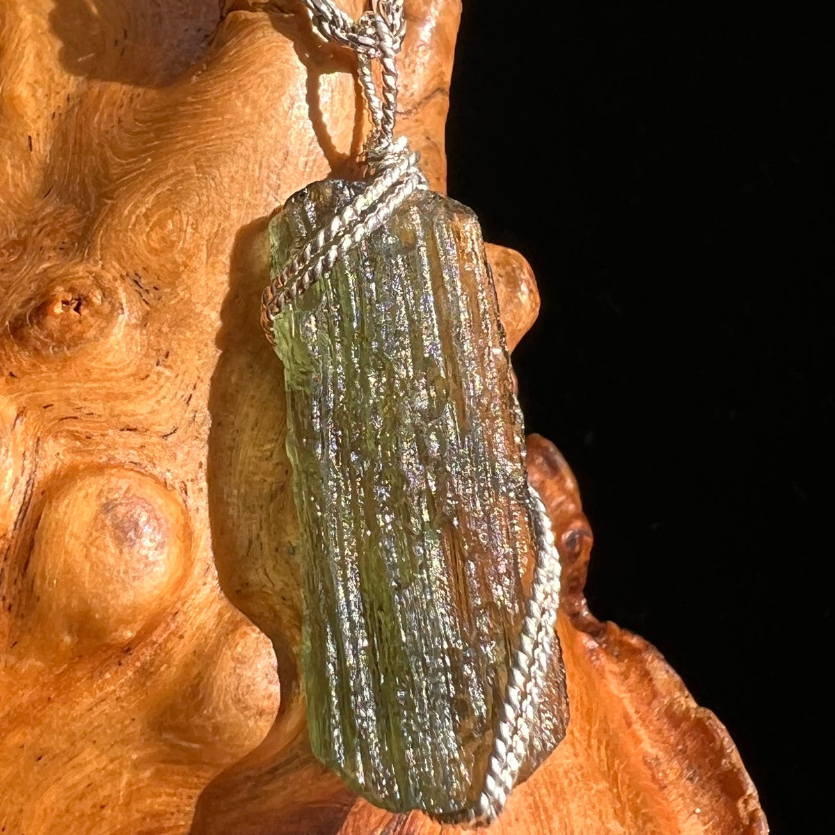 Moldavite Wire Wrapped Pendant Sterling Silver #5730-Moldavite Life