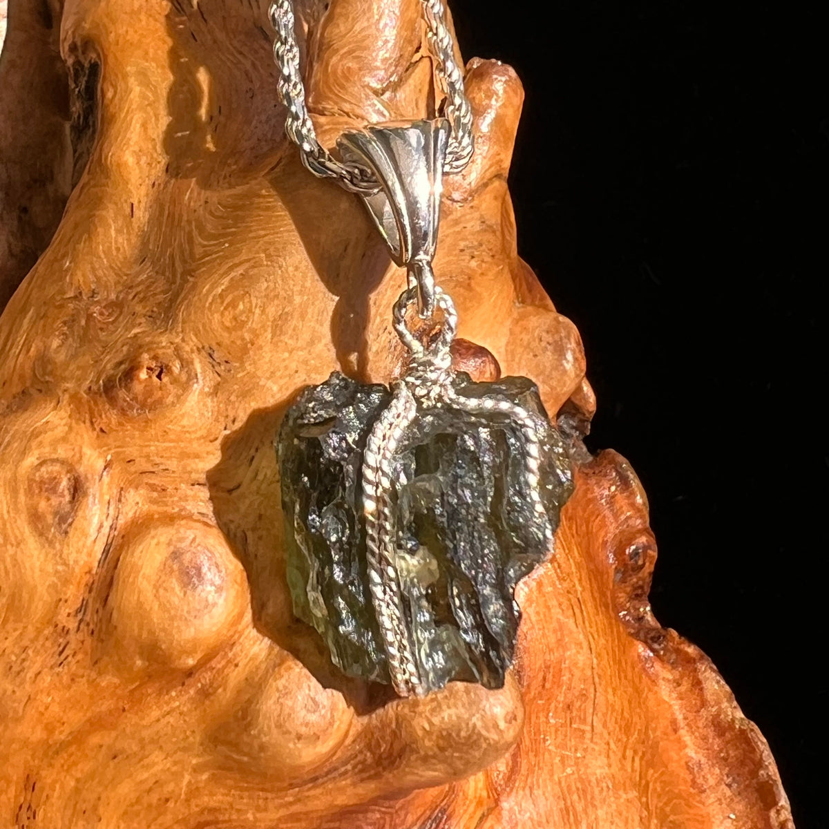 Moldavite Wire Wrapped Pendant Sterling Silver #5735-Moldavite Life